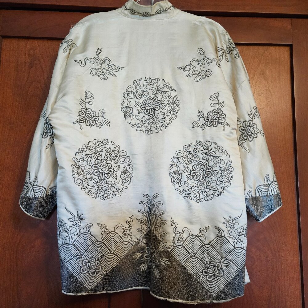 Antique Chinese Silk Jacket with Metallic Thread Design L-XL